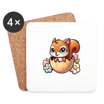 Süßes Eichhörnchen mit Osterei Comic Design - Untersetzer (4er-Set) - Weiß - Vorne