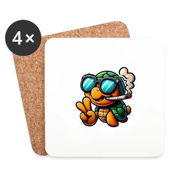 Tortue cool avec des lunettes de soleil - Dessous de verre (lot de 4) - blanc - Devant