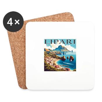Lipari, Italie, Style grunge, Port et plage - Dessous de verre (lot de 4) - blanc - Devant
