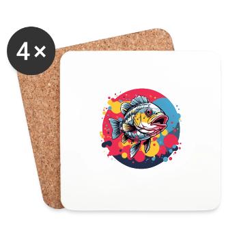 Barsch im Farbkreis. Herrlich buntes Barschdesign - Untersetzer (4er-Set) - Weiß - Vorne