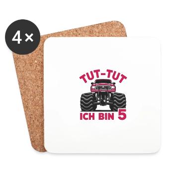 Monster Truck - Ich bin 5 - Einzigartiges Geschenk - Untersetzer (4er-Set) - Weiß - Vorne
