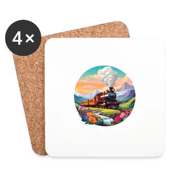 Nostalgic smoking steam locomotive with wagons - Coasters (set of 4) - white - Front