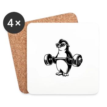 Penguin Dumbbell Weightlifting Workout Fitness - Coasters (set of 4) - white - Front