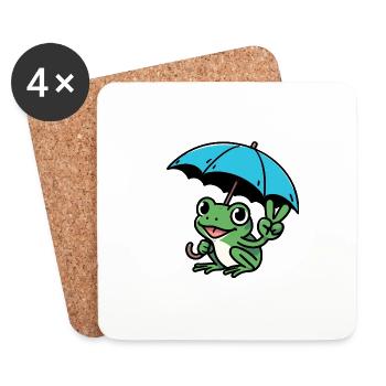 Comic Wetterforsch Frosch Peace mit Regenschirm - Untersetzer (4er-Set) - Weiß - Vorne
