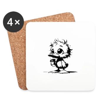 Cute duck with coffee mug - Coasters (set of 4) - white - Front