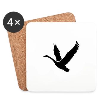 Cygne Oiseaux sauvages Style de tatouage - Dessous de verre (lot de 4) - blanc - Devant