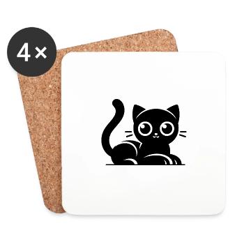Funny cats with big eyes Drawing - Coasters (set of 4) - white - Front