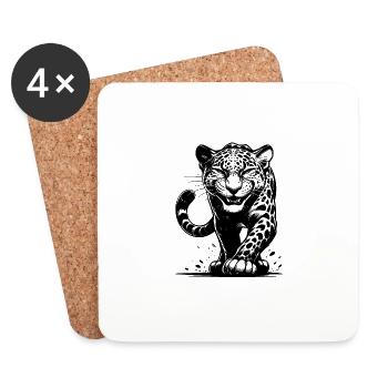 Listiger Leopard jagend mit Flecken - Untersetzer (4er-Set) - Weiß - Vorne