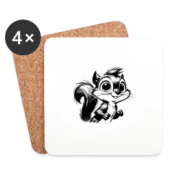 Bébé Enfants Écureuil Crayon Croquis - Dessous de verre (lot de 4) - blanc - Devant