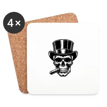 Grim Skull Cigar Tattoo Halloween Style - Coasters (set of 4) - white - Front