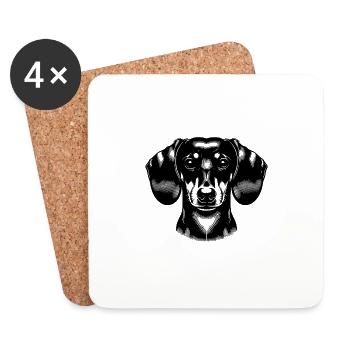 Portrait de chien teckel motif de chien mignon - Dessous de verre (lot de 4) - blanc - Devant