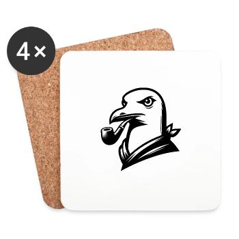 Seagull with Whistle in Cartoon Style - Coasters (set of 4) - white - Front