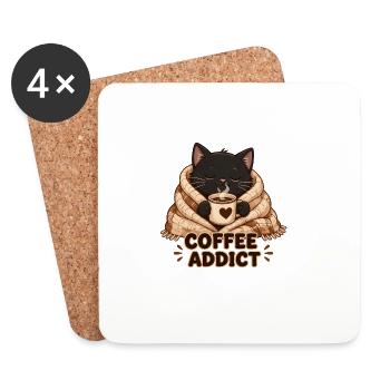 Katzen und Kaffee - Untersetzer (4er-Set) - Weiß - Vorne