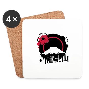 Fujiyama with cherry blossom and calligraphy - Coasters (set of 4) - white - Front