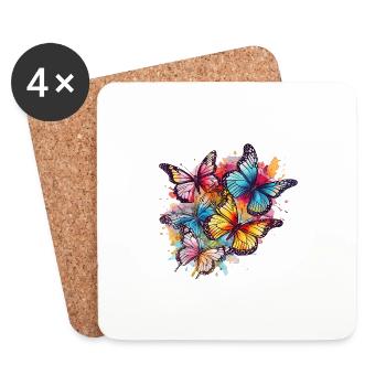 Beaux papillons Aquarelle Art - Dessous de verre (lot de 4) - blanc - Devant