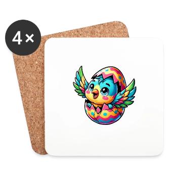 Easter Parrot Hatches from Egg - Coasters (set of 4) - white - Front