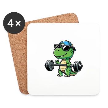 T-Rex Workout: Dinosaur Bench Press for - Coasters (set of 4) - white - Front