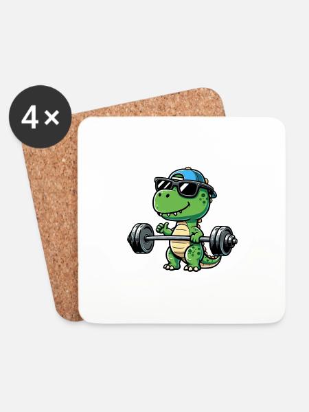 T-Rex Workout: Dinosaurier Bankdrücken für - Untersetzer (4er-Set) - Weiß