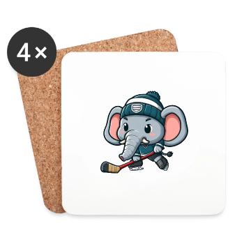 Conception de joueur de hockey sur glace comique éléphant mignon - Dessous de verre (lot de 4) - blanc - Devant