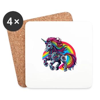 Licorne cyborg avec arc-en-ciel - Dessous de verre (lot de 4) - blanc - Devant