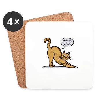 Cat at Yoga: Namaste Exercises & Gymnastics - Coasters (set of 4) - white - Front