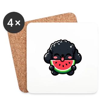 Summery poodle with watermelon - Coasters (set of 4) - white - Front