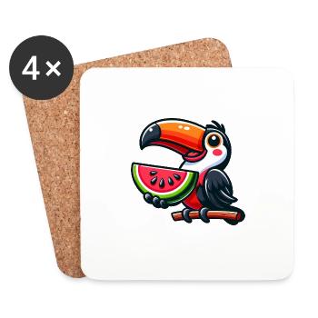 Oiseau, Toucan, Oiseau De Paradis, Melon, Pastèque - Dessous de verre (lot de 4) - blanc - Devant