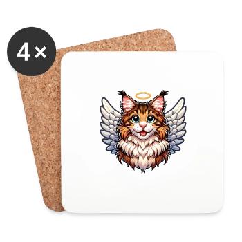 Chat ange Maine Coon avec ailes - Dessous de verre (lot de 4) - blanc - Devant