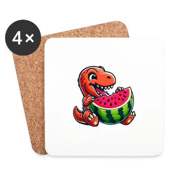 Dinosaurier T-Rex Wassermelone Sommer Fruchtig - Untersetzer (4er-Set) - Weiß - Vorne