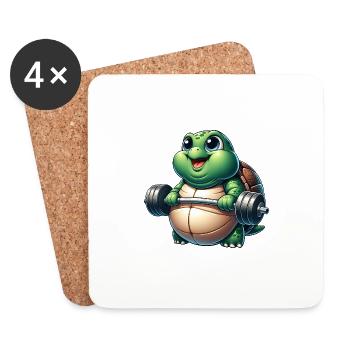 Funny fat turtle with dumbbell fitness - Coasters (set of 4) - white - Front