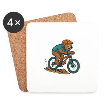 Downhill Bear on Bike – Wild & Adventurous - Coasters (set of 4) - white - Front