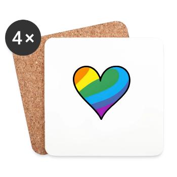Regenbogenherz Pride Print - Untersetzer (4er-Set) - Weiß - Vorne