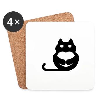 Chat avec coeur - Dessous de verre (lot de 4) - blanc - Devant