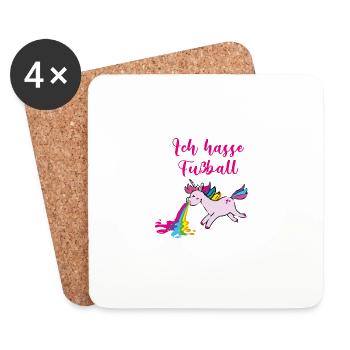fußball,ich hasse fußball,,kotzendes einhorn - Untersetzer (4er-Set) - Weiß - Vorne