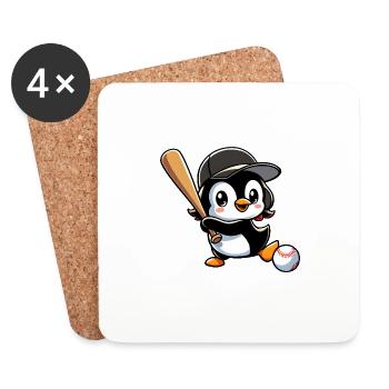 Cartoon Pinguin Baseballspieler Verein - Untersetzer (4er-Set) - Weiß - Vorne
