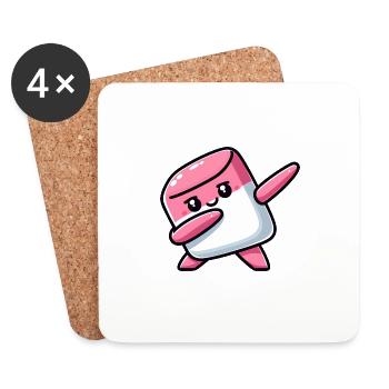 Dessin animé mignon de tamponnage de guimauve - Dessous de verre (lot de 4) - blanc - Devant