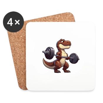 T-Rex avec conception d’entraînement avec haltères - Dessous de verre (lot de 4) - blanc - Devant