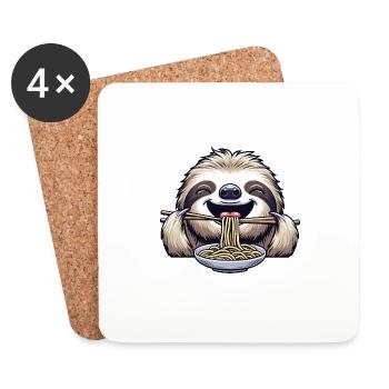 Mignon paresseux avec ramen, nouilles et baguettes - Dessous de verre (lot de 4) - blanc - Devant
