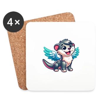 Loutre en ange avec des ailes Rat d’eau - Dessous de verre (lot de 4) - blanc - Devant