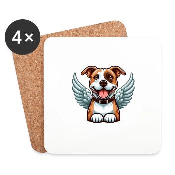 Pitbull Hund Engel Flügel Heiligenschein - Untersetzer (4er-Set) - Weiß - Vorne