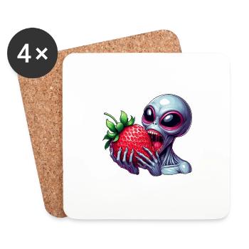 Außerirdischer UFO Erdbeere lustig fruchtig - Untersetzer (4er-Set) - Weiß - Vorne