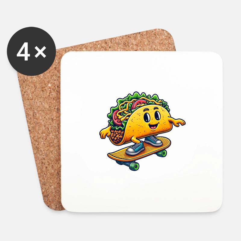 Taco Skater Skateboard Mexikanisch Spaß - Untersetzer (4er-Set) - Weiß