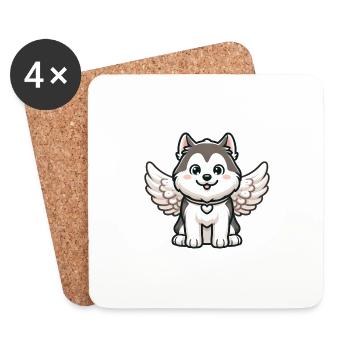 Husky Wolfhound Angel Wings Fantasy Animal - Coasters (set of 4) - white - Front