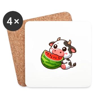 Drôle de vache Bull Melon pastèque d’été - Dessous de verre (lot de 4) - blanc - Devant