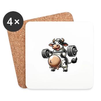 Drôle de grosse vache haltère fitness - Dessous de verre (lot de 4) - blanc - Devant