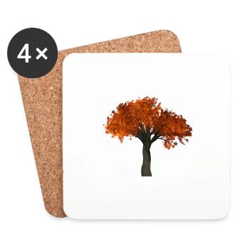 Baum mit orangen Blättern - Herbst - Untersetzer (4er-Set) - Weiß - Vorne