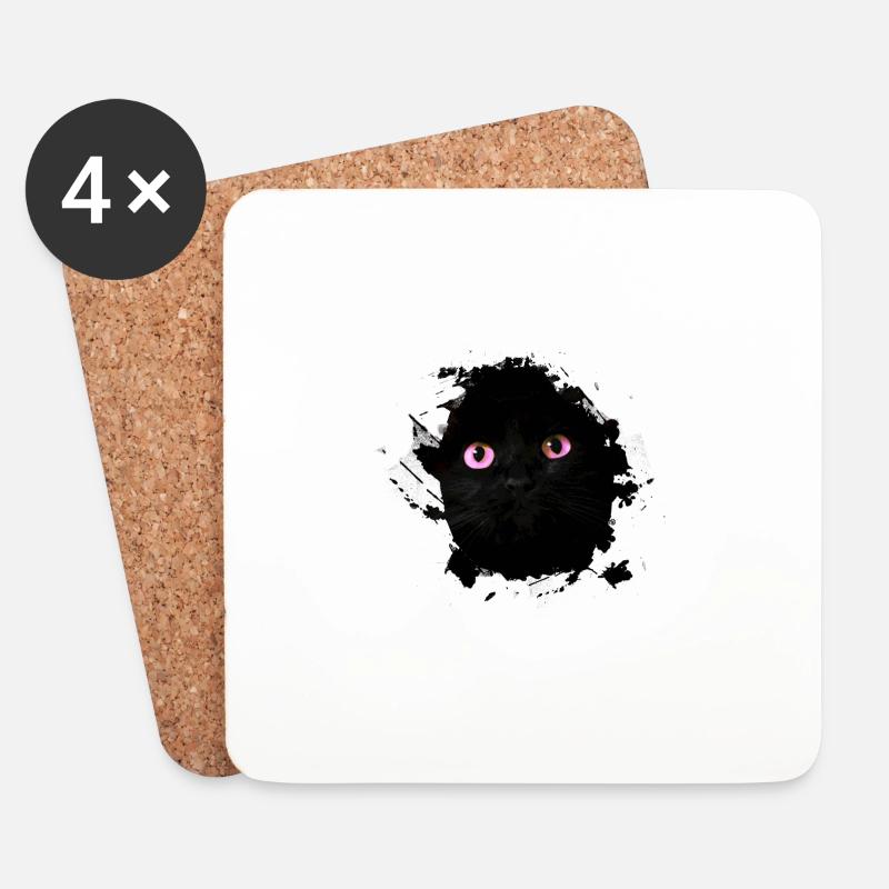 katze,pink,augen pink,illustration,schwarz - Untersetzer (4er-Set) - Weiß
