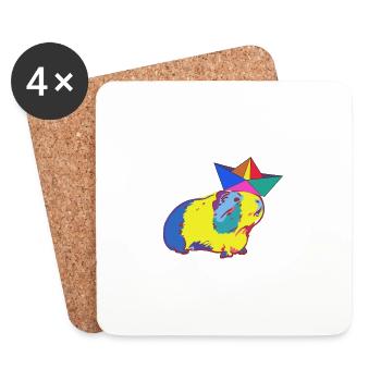 boot,papierboot,meerschweinchen,bunt,hut - Untersetzer (4er-Set) - Weiß - Vorne