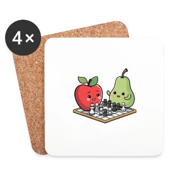 Kawaii Chess pomme poire bande dessinée - Dessous de verre (lot de 4) - blanc - Devant