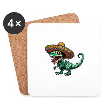 Cinco de Mayo Dino : T-Rex et Zombies - Dessous de verre (lot de 4) - blanc - Devant